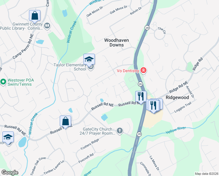 map of restaurants, bars, coffee shops, grocery stores, and more near 525 Montrachet Court in Lawrenceville