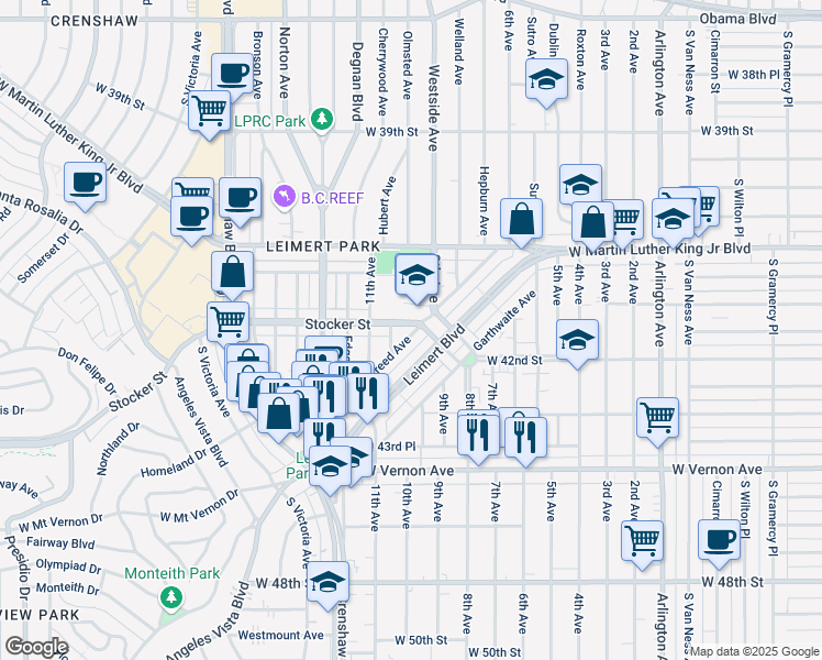 map of restaurants, bars, coffee shops, grocery stores, and more near 4214 Creed Avenue in Los Angeles