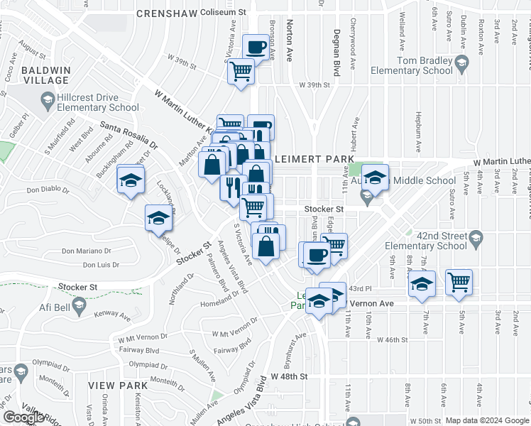 map of restaurants, bars, coffee shops, grocery stores, and more near in Los Angeles