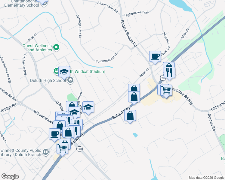 map of restaurants, bars, coffee shops, grocery stores, and more near 3583 North Saint Northwest in Duluth