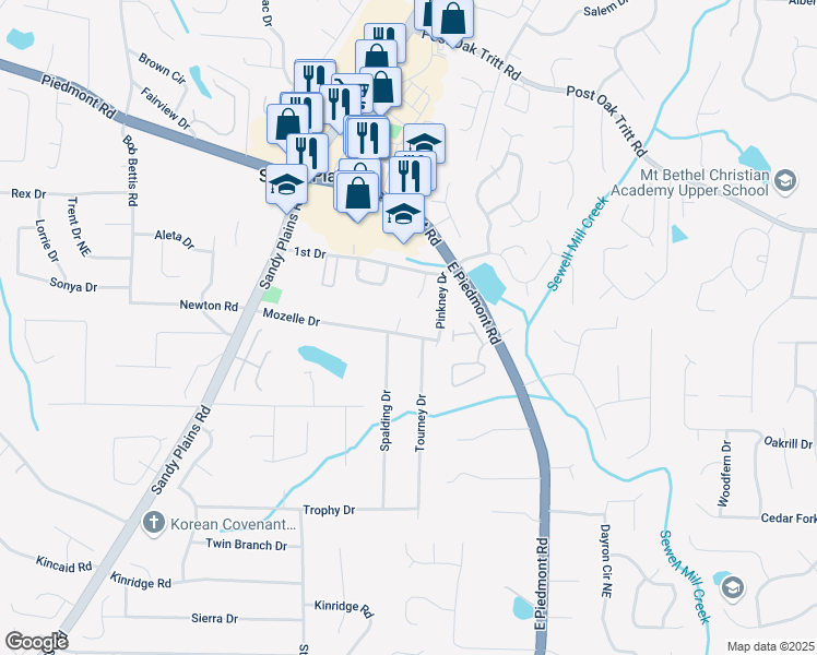 map of restaurants, bars, coffee shops, grocery stores, and more near 2059 Mozelle Drive in Marietta
