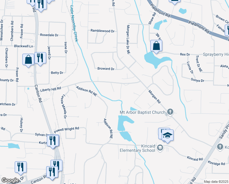 map of restaurants, bars, coffee shops, grocery stores, and more near 1194 Liberty Hill Road in Marietta