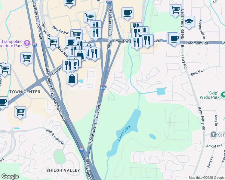 map of restaurants, bars, coffee shops, grocery stores, and more near 25 Jekyll Drive in Marietta