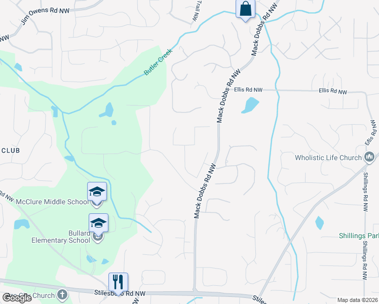 map of restaurants, bars, coffee shops, grocery stores, and more near 3338 Hackmatack Drive Northwest in Kennesaw