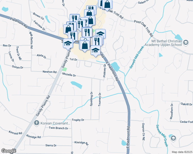 map of restaurants, bars, coffee shops, grocery stores, and more near 2059 Mozelle Drive in Marietta