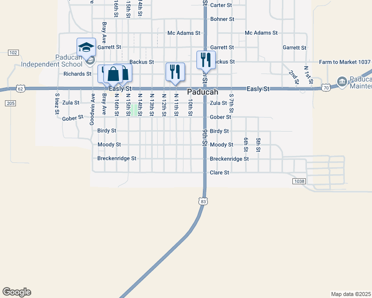 map of restaurants, bars, coffee shops, grocery stores, and more near 1400-1498 10th Street in Paducah