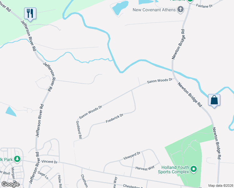 map of restaurants, bars, coffee shops, grocery stores, and more near 230 Saxon Woods Drive in Athens