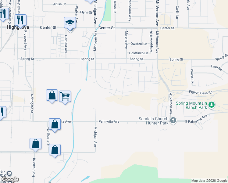 map of restaurants, bars, coffee shops, grocery stores, and more near 7747 Caroline Marie Court in Riverside