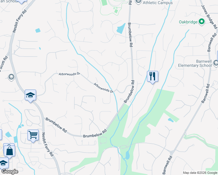 map of restaurants, bars, coffee shops, grocery stores, and more near 3226 Arborwoods Drive in Alpharetta