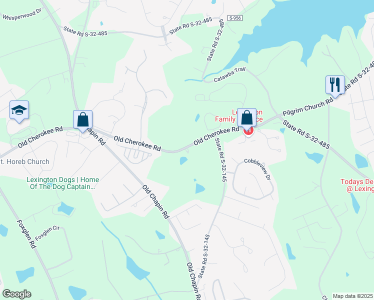 map of restaurants, bars, coffee shops, grocery stores, and more near 815 Old Cherokee Road in Lexington