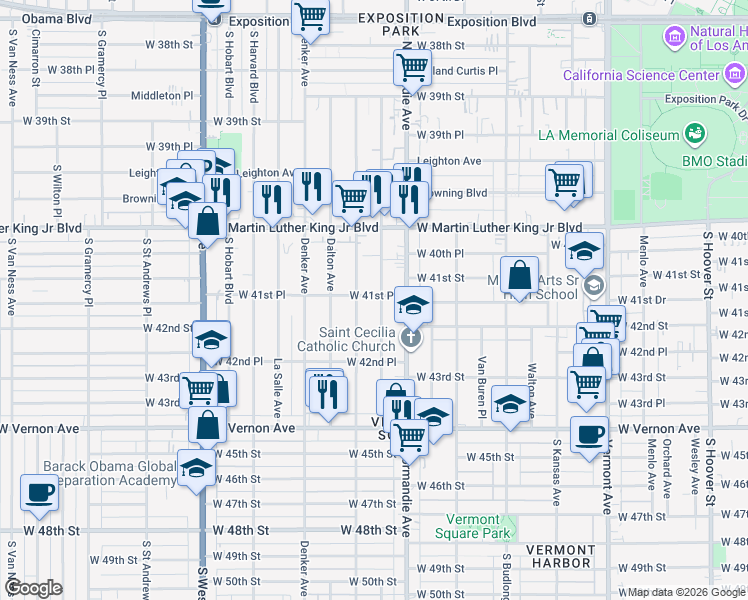 map of restaurants, bars, coffee shops, grocery stores, and more near in Los Angeles