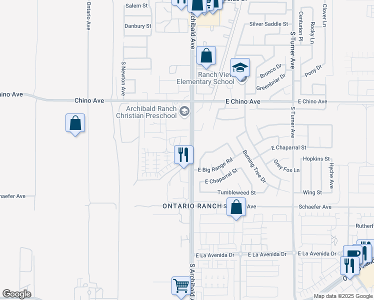 map of restaurants, bars, coffee shops, grocery stores, and more near 2691 Dolomite Street in Ontario