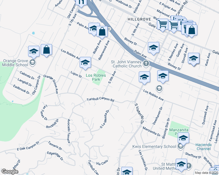 map of restaurants, bars, coffee shops, grocery stores, and more near 1546 South 9th Avenue in Hacienda Heights