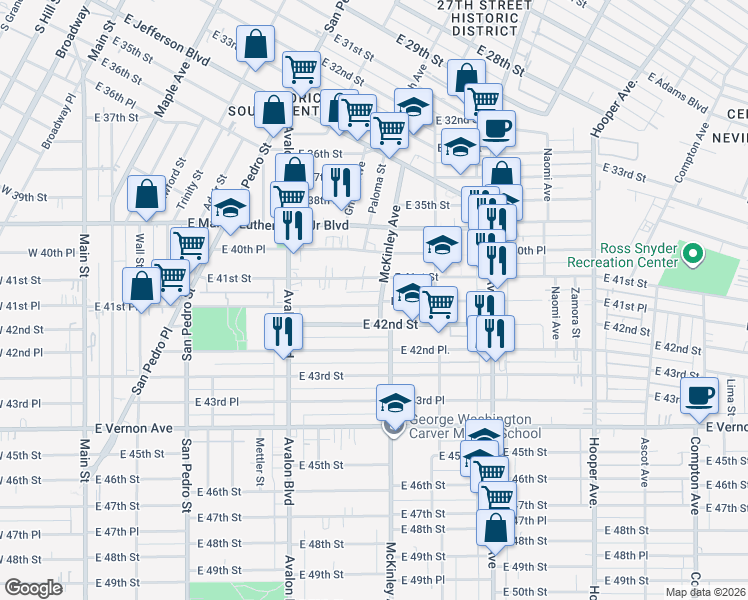 map of restaurants, bars, coffee shops, grocery stores, and more near 4155 McKinley Avenue in Los Angeles
