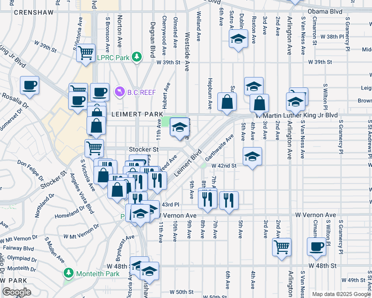 map of restaurants, bars, coffee shops, grocery stores, and more near 4214 Creed Avenue in Los Angeles