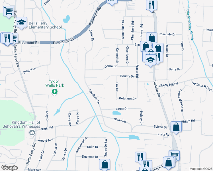 map of restaurants, bars, coffee shops, grocery stores, and more near 491 Edward Court in Marietta