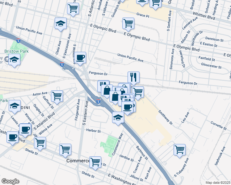 map of restaurants, bars, coffee shops, grocery stores, and more near 2040 Camfield Avenue in Los Angeles
