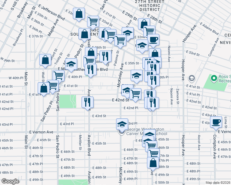 map of restaurants, bars, coffee shops, grocery stores, and more near 4155 McKinley Avenue in Los Angeles