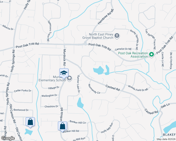 map of restaurants, bars, coffee shops, grocery stores, and more near 3141 Casteel Road in Marietta