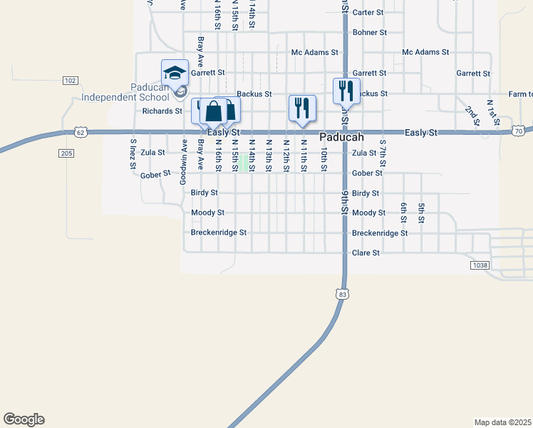 map of restaurants, bars, coffee shops, grocery stores, and more near 1400-1498 North 13th Street in Paducah