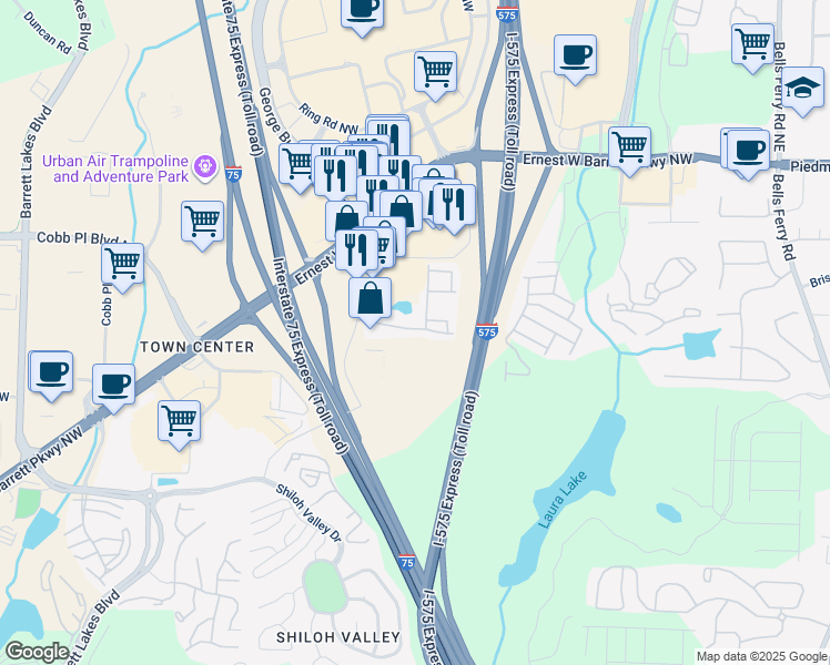 map of restaurants, bars, coffee shops, grocery stores, and more near 379 Heritage Park Trace Northwest in Kennesaw