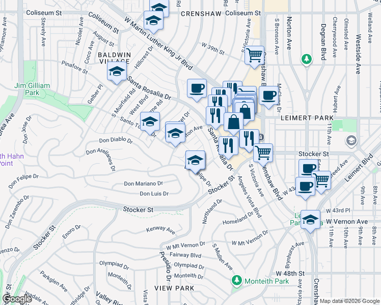 map of restaurants, bars, coffee shops, grocery stores, and more near 4180 Marlton Avenue in Los Angeles
