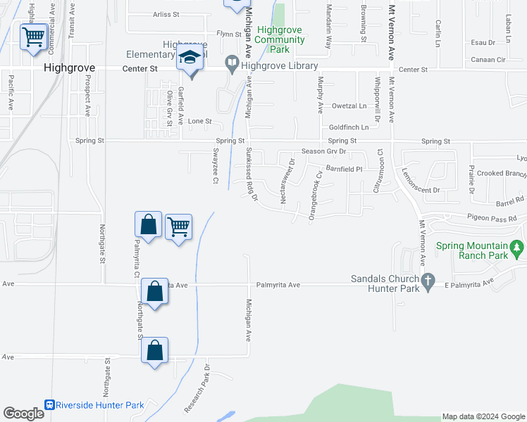 map of restaurants, bars, coffee shops, grocery stores, and more near 19549 Sunkissed Ridge Drive in Riverside