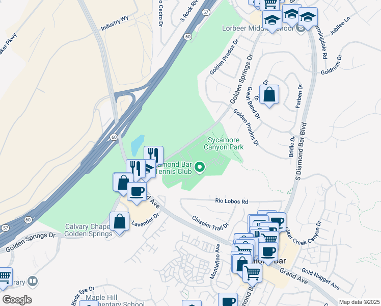 map of restaurants, bars, coffee shops, grocery stores, and more near 22808 Hilton Head Drive in Diamond Bar