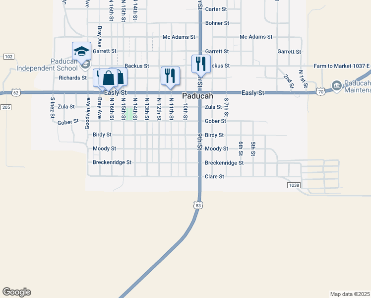 map of restaurants, bars, coffee shops, grocery stores, and more near 1400 10th Street in Paducah
