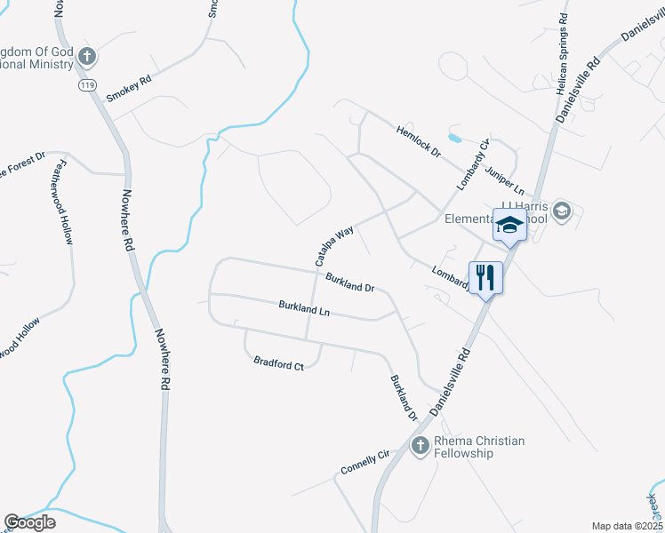map of restaurants, bars, coffee shops, grocery stores, and more near 335 Burkland Drive in Athens