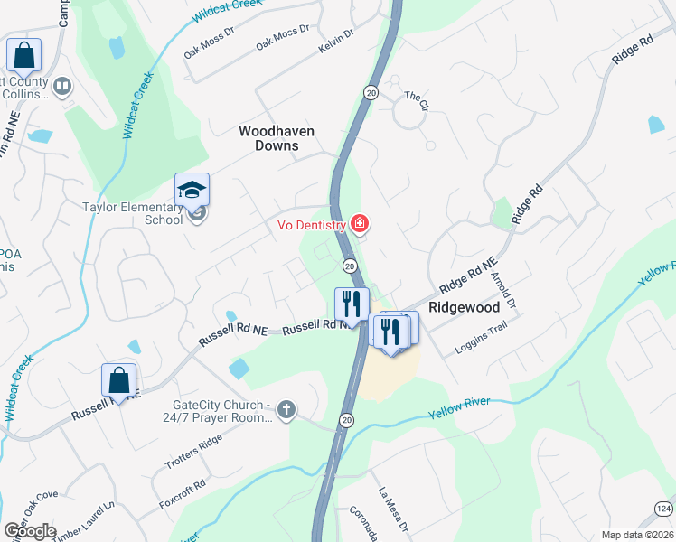 map of restaurants, bars, coffee shops, grocery stores, and more near 800 Mason Grove Parkway in Lawrenceville