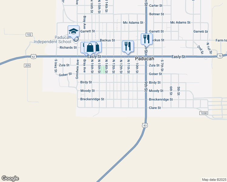 map of restaurants, bars, coffee shops, grocery stores, and more near 1400 North 13th Street in Paducah