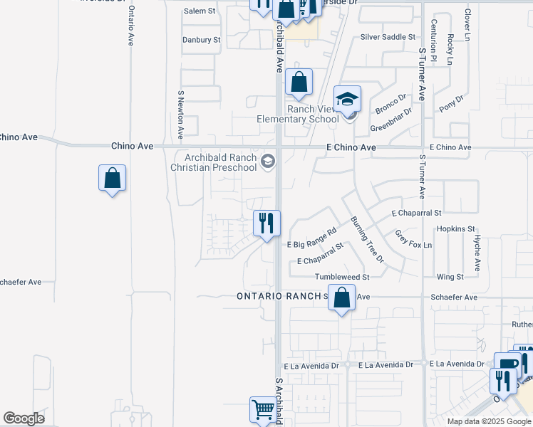 map of restaurants, bars, coffee shops, grocery stores, and more near 2675 Dolomite Street in Ontario
