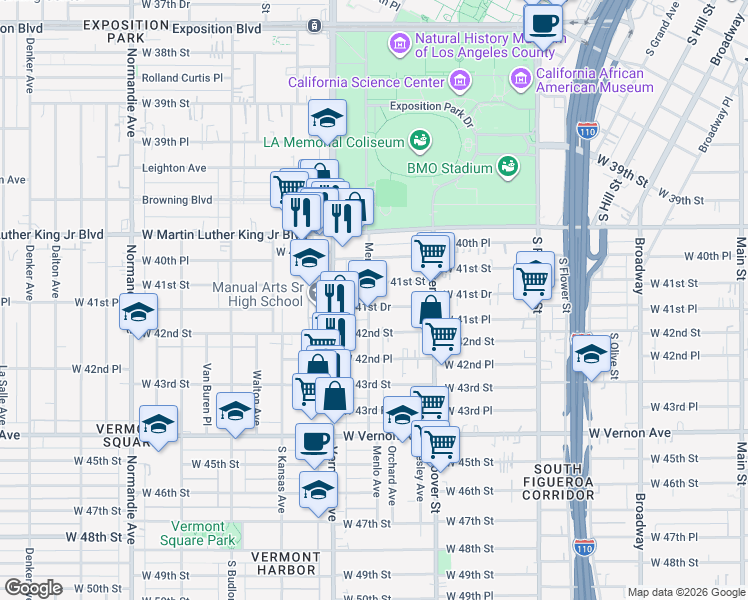 map of restaurants, bars, coffee shops, grocery stores, and more near 873 West 41st Drive in Los Angeles