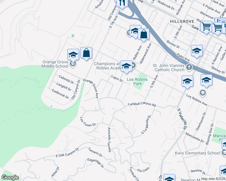 map of restaurants, bars, coffee shops, grocery stores, and more near 1622 Adalia Avenue in Hacienda Heights