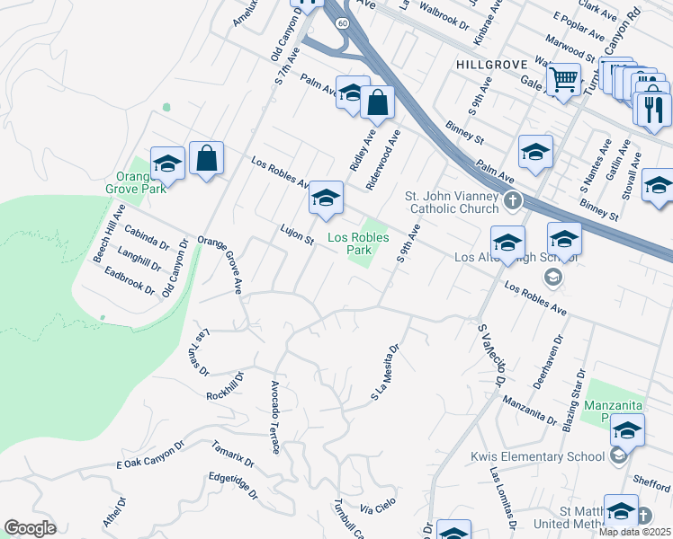 map of restaurants, bars, coffee shops, grocery stores, and more near 1610 Golden View Drive in Hacienda Heights