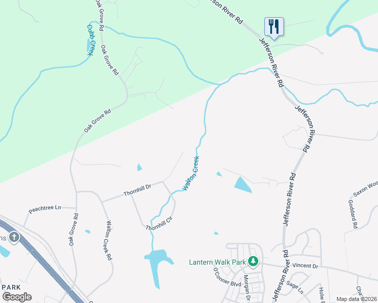 map of restaurants, bars, coffee shops, grocery stores, and more near 216 Thornhill Drive in Athens