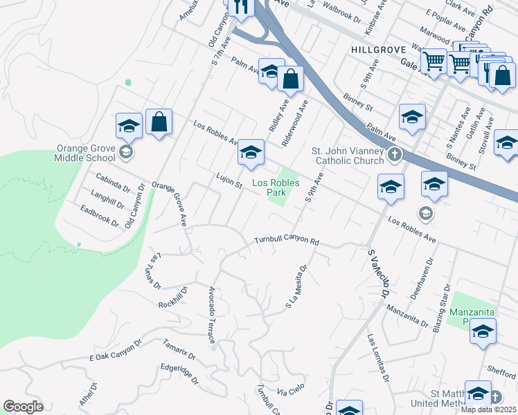 map of restaurants, bars, coffee shops, grocery stores, and more near 1610 Golden View Drive in Hacienda Heights