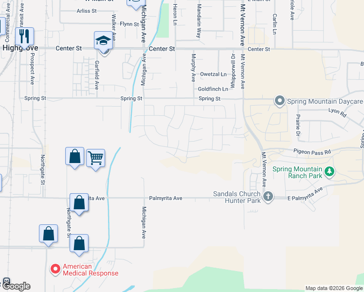 map of restaurants, bars, coffee shops, grocery stores, and more near 501-699 Murphy Avenue in Riverside