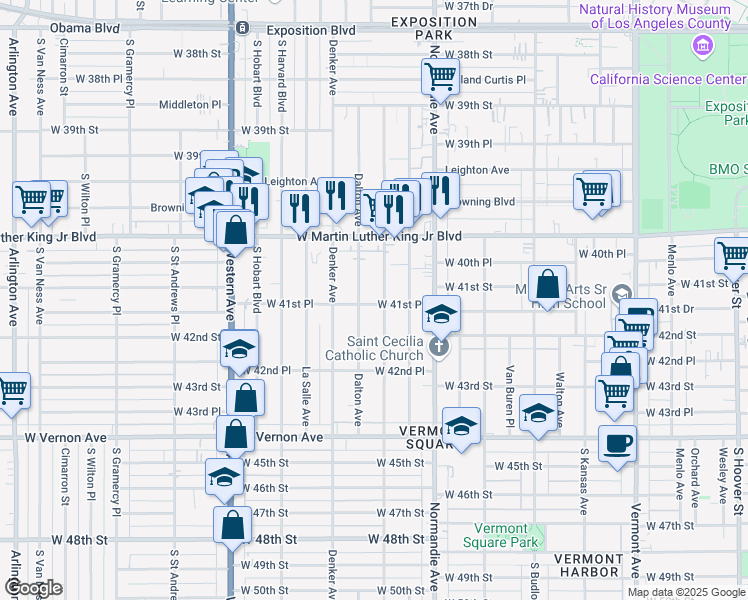 map of restaurants, bars, coffee shops, grocery stores, and more near 4121 Halldale Avenue in Los Angeles