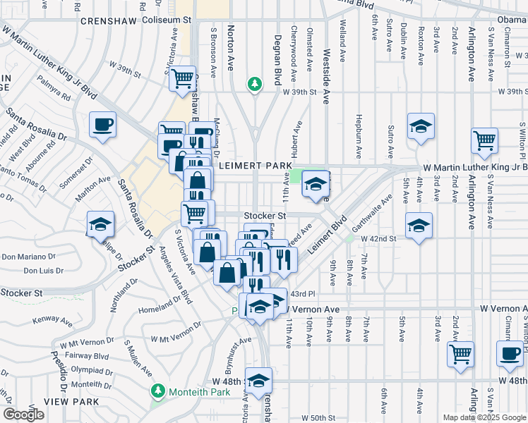 map of restaurants, bars, coffee shops, grocery stores, and more near 4215 Edgehill Drive in Los Angeles