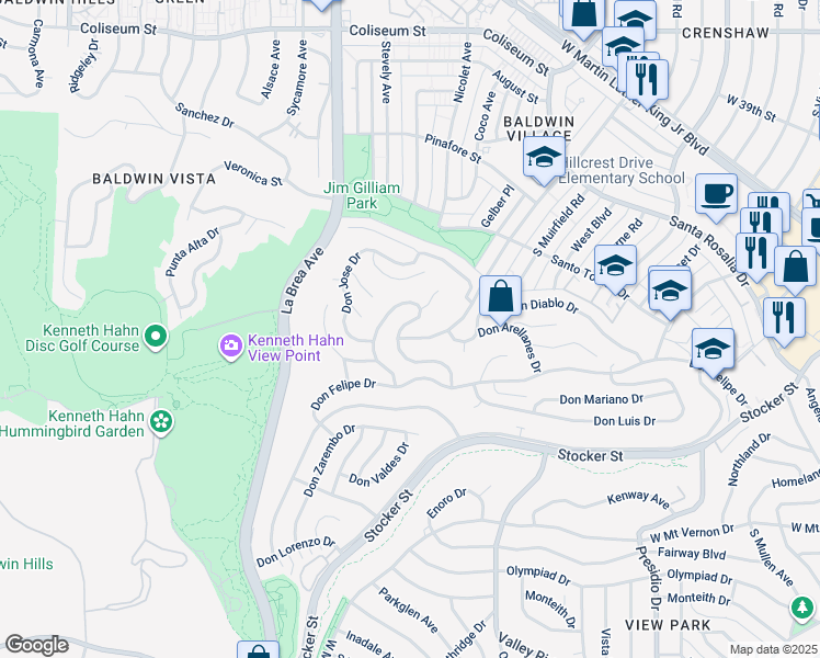map of restaurants, bars, coffee shops, grocery stores, and more near 4483 Don Milagro Drive in Los Angeles