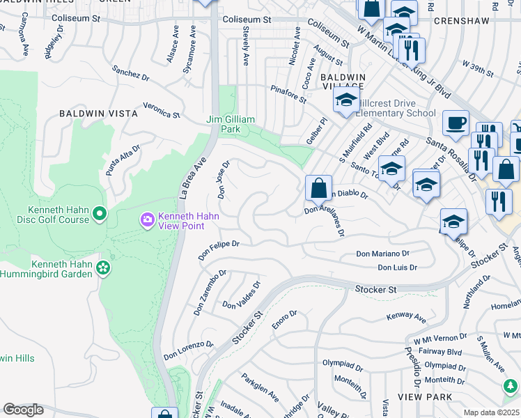 map of restaurants, bars, coffee shops, grocery stores, and more near 4483 Don Milagro Drive in Los Angeles
