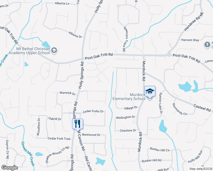 map of restaurants, bars, coffee shops, grocery stores, and more near 2307 Arabian Drive Northeast in Marietta