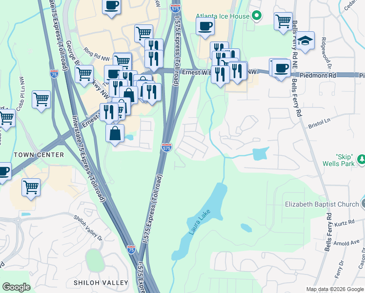 map of restaurants, bars, coffee shops, grocery stores, and more near 25 Jekyll Drive in Marietta