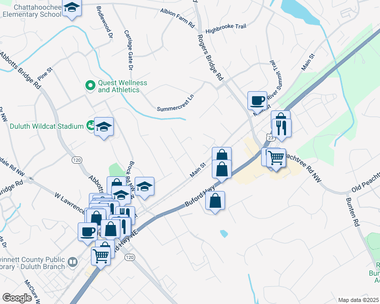 map of restaurants, bars, coffee shops, grocery stores, and more near 3590 North Saint Northwest in Duluth