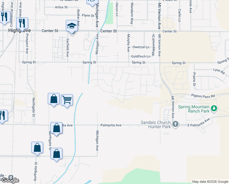 map of restaurants, bars, coffee shops, grocery stores, and more near 501-699 Murphy Avenue in Riverside