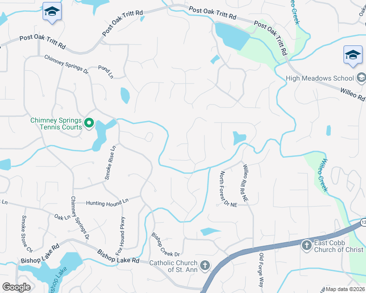 map of restaurants, bars, coffee shops, grocery stores, and more near 4807 Creekstone Way in Marietta