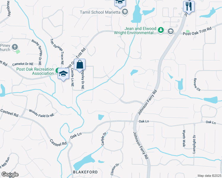 map of restaurants, bars, coffee shops, grocery stores, and more near 3801 Vinyard Trace Northeast in Marietta