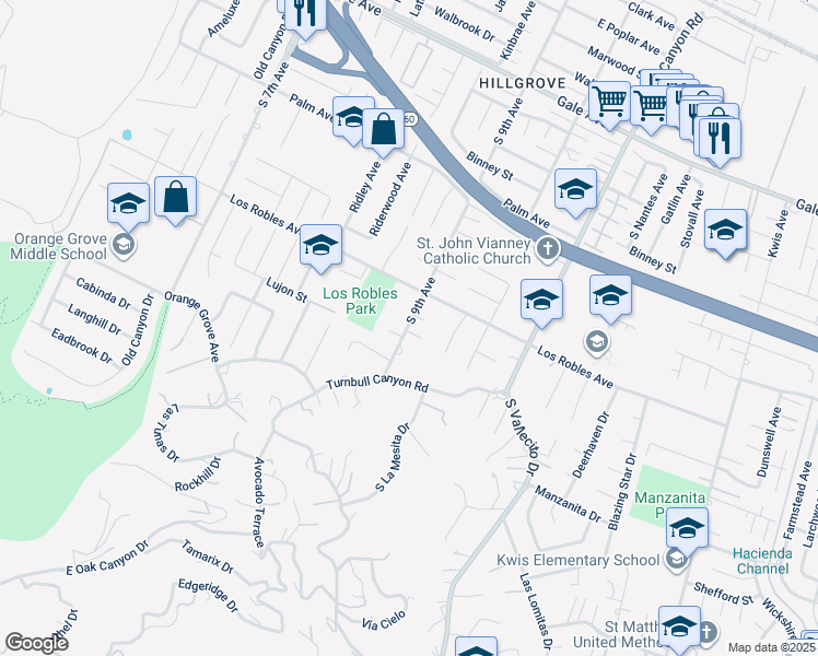 map of restaurants, bars, coffee shops, grocery stores, and more near 1546 South 9th Avenue in Hacienda Heights